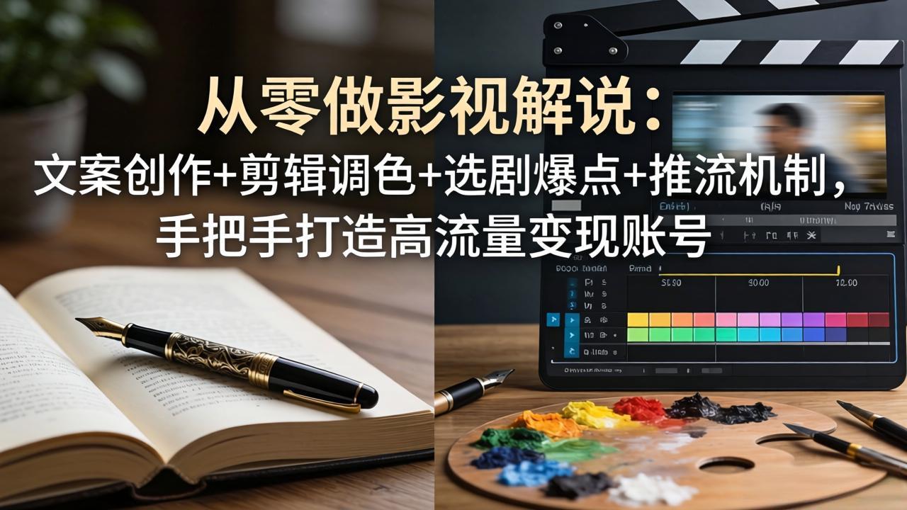 从零做影视解说：文案创作+剪辑调色+选剧爆点+推流机制，手把手打造高流量变现账号-千汇网创