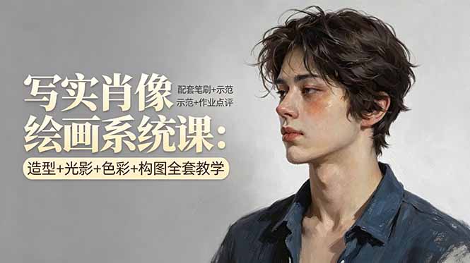 写实肖像绘画系统课：造型+光影+色彩+构图全套教学，配套笔刷+示范+作业点评-千汇网创