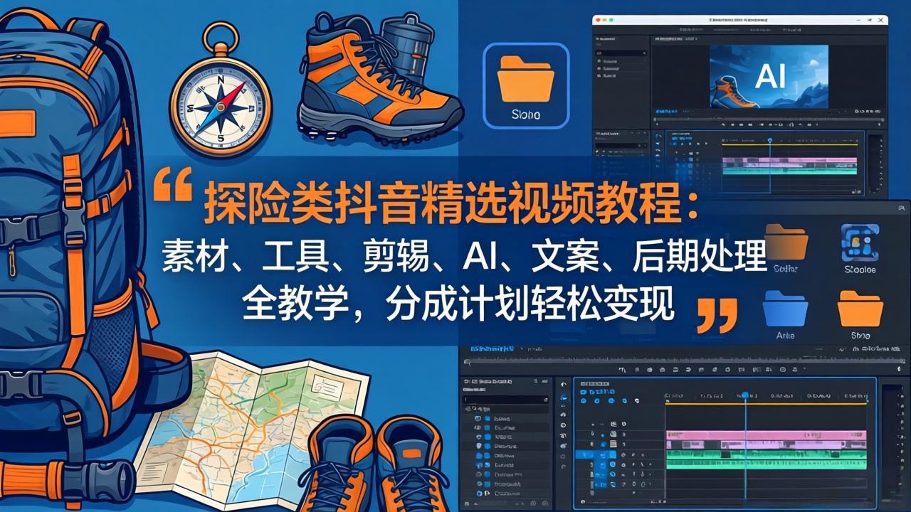 探险类抖音精选视频教程：素材、工具、剪辑、AI、文案、后期处理全教学，分成计划轻松变现-千汇网创