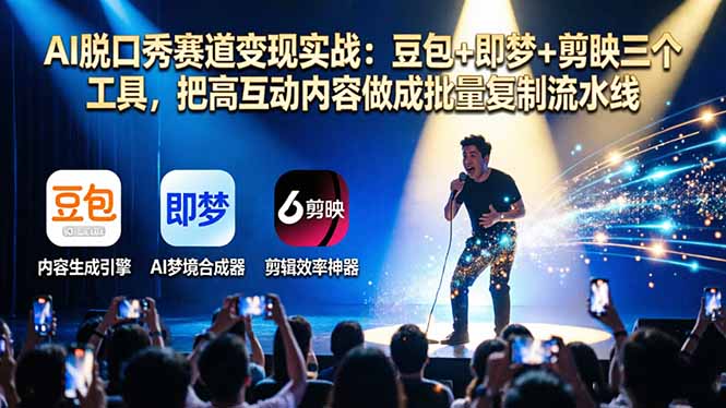 AI脱口秀赛道变现实战：豆包+即梦+剪映三个工具，把高互动内容做成批量复制流水线-千汇网创