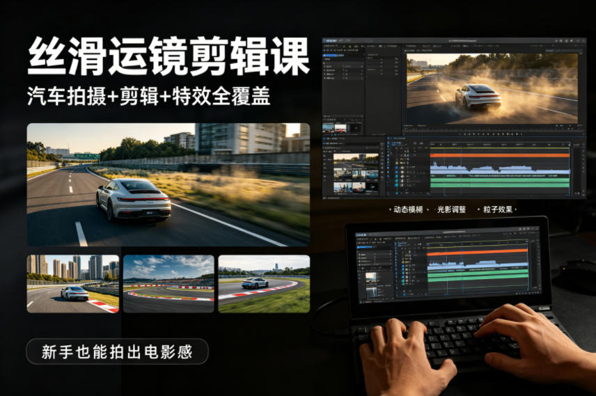 大叔丝滑运镜剪辑课，汽车拍摄+剪辑+特效全覆盖，新手也能拍出电影感-千汇网创