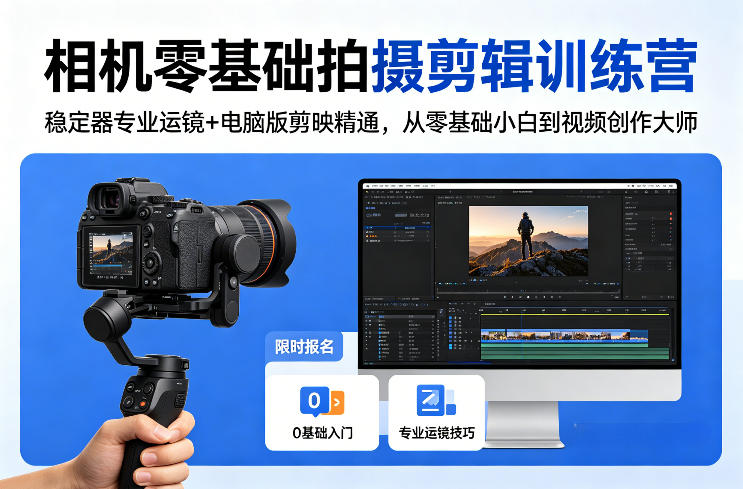 相机零基础拍摄剪辑训练营：稳定器专业运镜+电脑版剪映精通，从零基础小白到视频创作大师-千汇网创