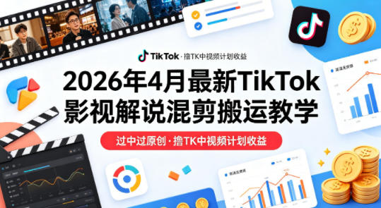 26年4月最新TikTok影视解说混剪搬运教学，过中过原创，撸TK中视频计划收益-千汇网创