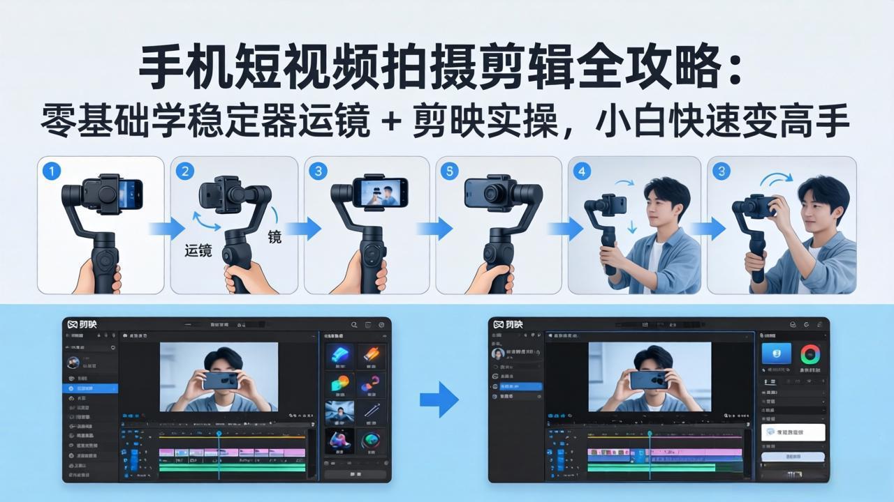 手机短视频拍摄剪辑全攻略：零基础学稳定器运镜 + 剪映实操，小白快速变高手-千汇网创