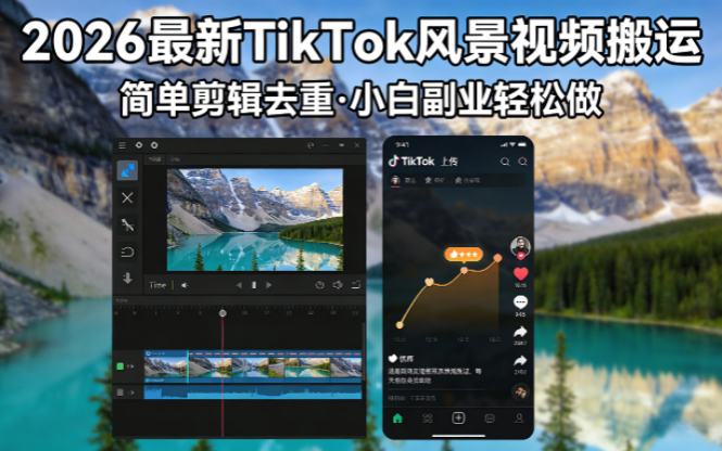 2026最新TikTok风景视频搬运简单剪辑去重小白副业月入 8000-千汇网创