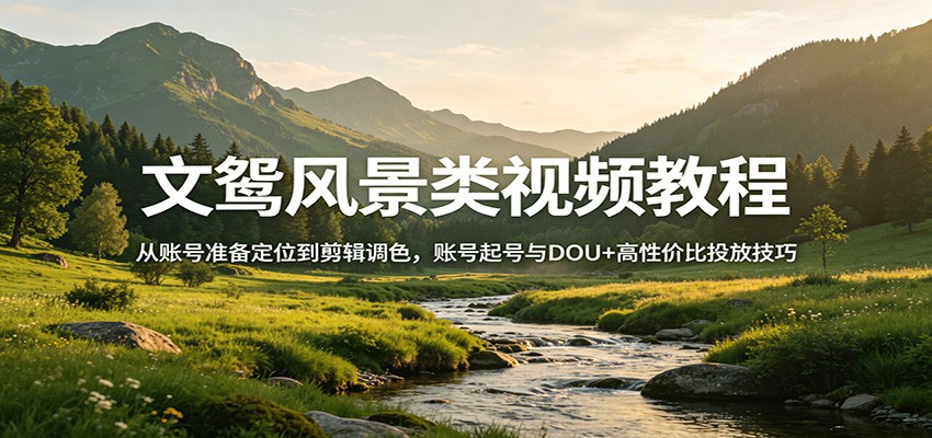 文鸳风景类视频教程：从账号准备定位到剪辑调色，账号起号与DOU+高性价比投放技巧-千汇网创