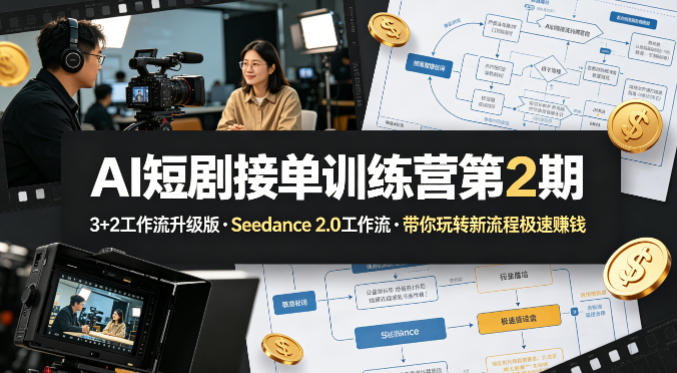AI短剧接单训练营第2期，3+2工作流升级版，Seedance 2.0工作流，带你玩转新流程极速賺钱-千汇网创