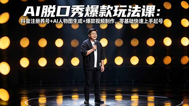 AI脱口秀爆款玩法课：抖音注册养号+AI人物图生成+爆款视频制作，零基础快速上手起号-千汇网创