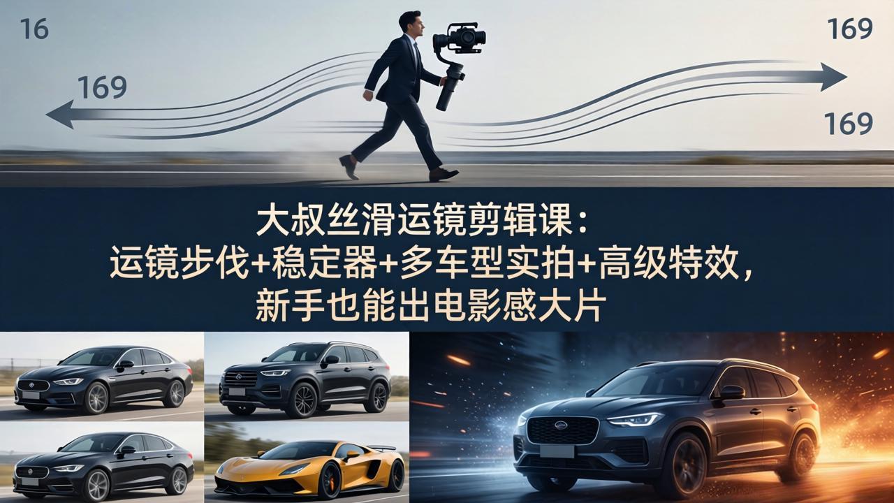 大叔丝滑运镜剪辑课：运镜步伐+稳定器+多车型实拍+高级特效，新手也能出电影感大片-千汇网创