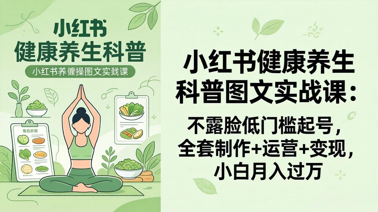 2026小红书健康养生科普图文实战课：不露脸低门槛起号，全套制作+运营+变现，小白月入过万-千汇网创