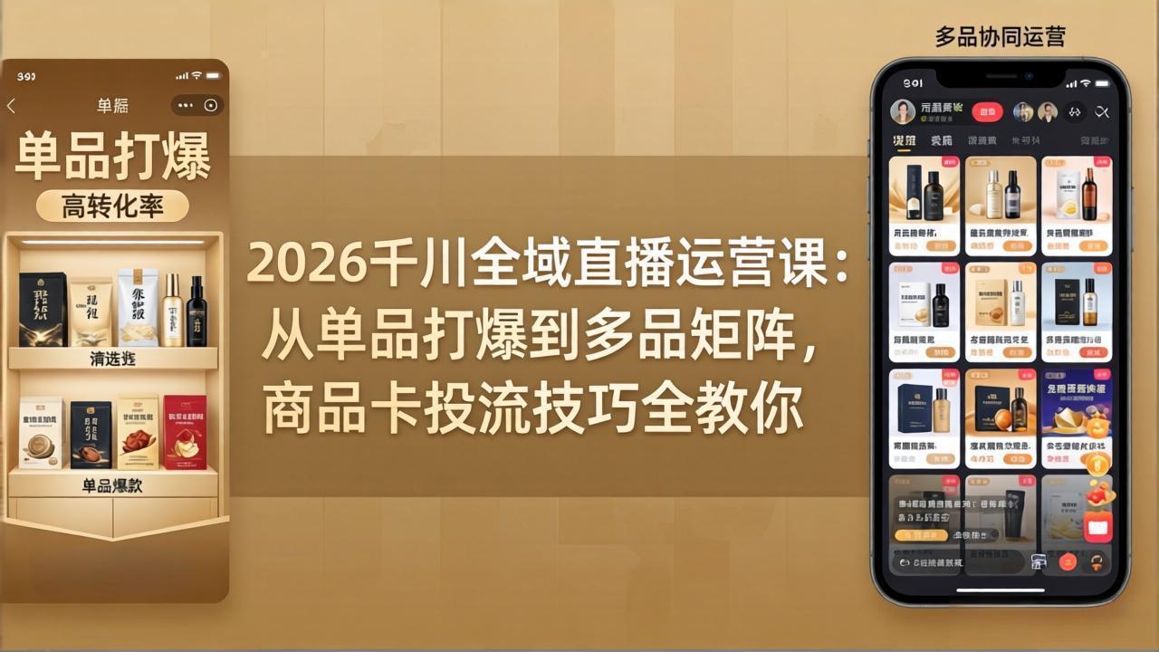 2026千川全域直播运营课：从单品打爆到多品矩阵，商品卡投流技巧全教你-千汇网创