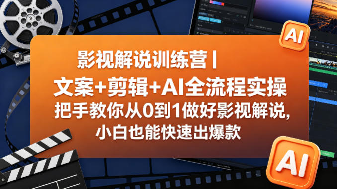影视解说训练营｜文案+剪辑+AI全流程实操，把手教你从0到1做好影视解说，小白也能快速出爆款-千汇网创