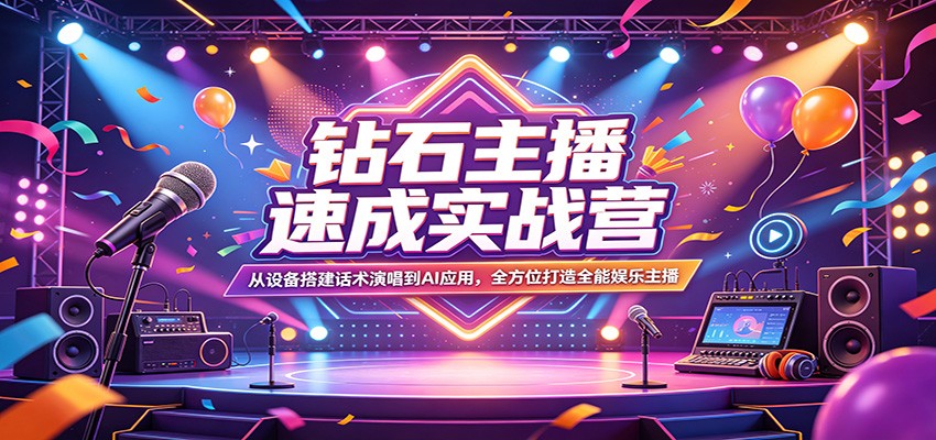钻石主播速成实战营：从设备搭建话术演唱到AI应用，全方位打造全能娱乐主播-千汇网创