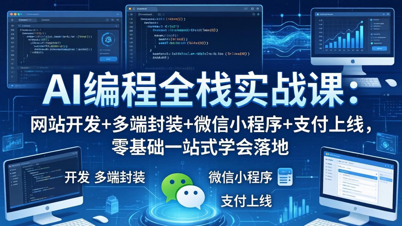 AI编程全栈实战课：网站开发+多端封装+微信小程序+支付上线，零基础一站式学会落地-千汇网创