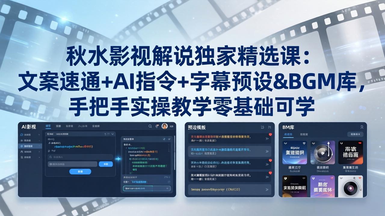 秋水影视解说独家精选课：文案速通+AI指令+字幕预设+BGM库，手把手实操教学零基础可学-千汇网创