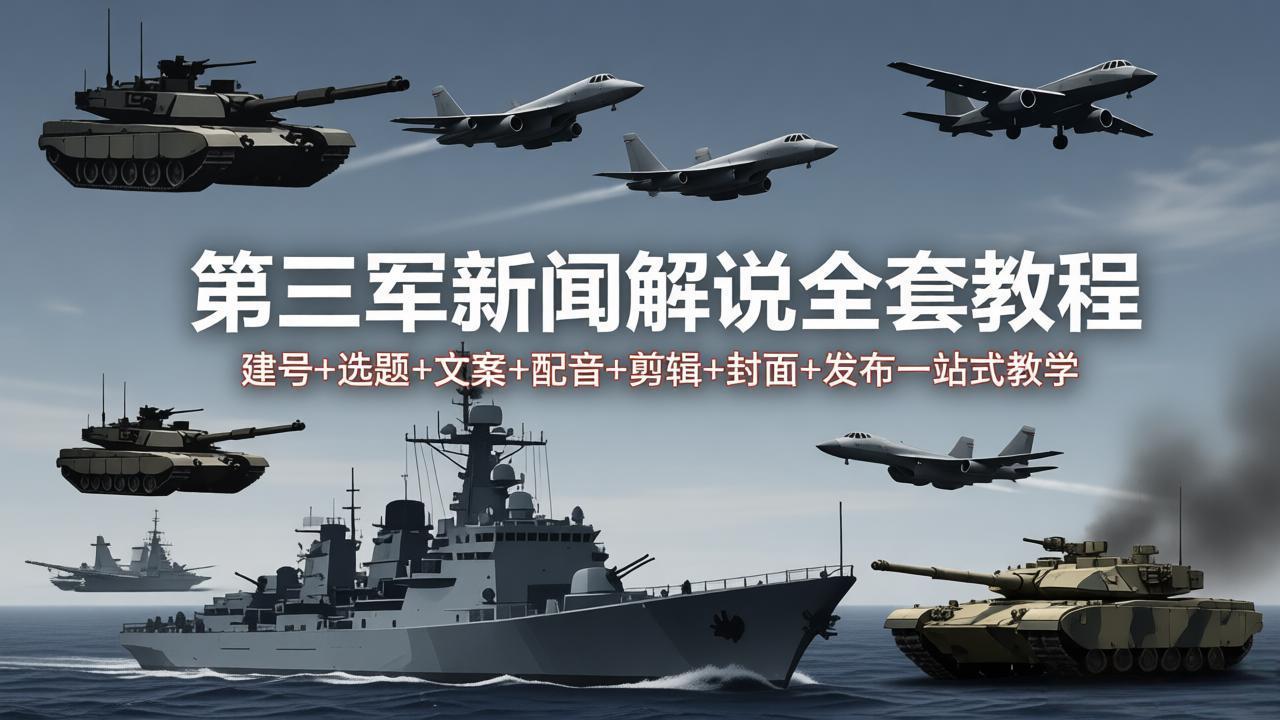 第三军迷新闻解说全套教程：建号+选题+文案+配音+剪辑+封面+发布一站式教学-千汇网创